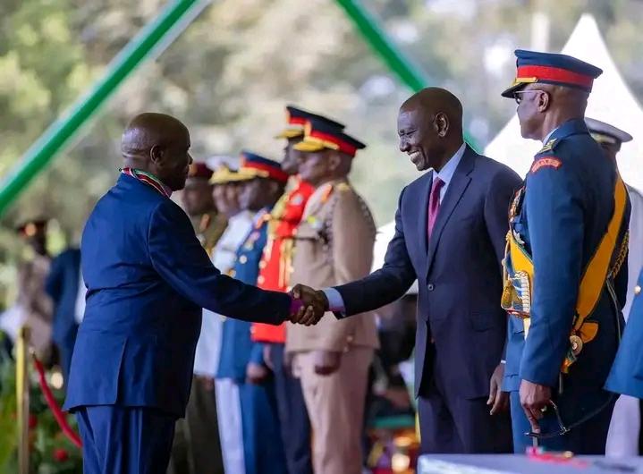 Bishop Tuimising being honored by President William Ruto